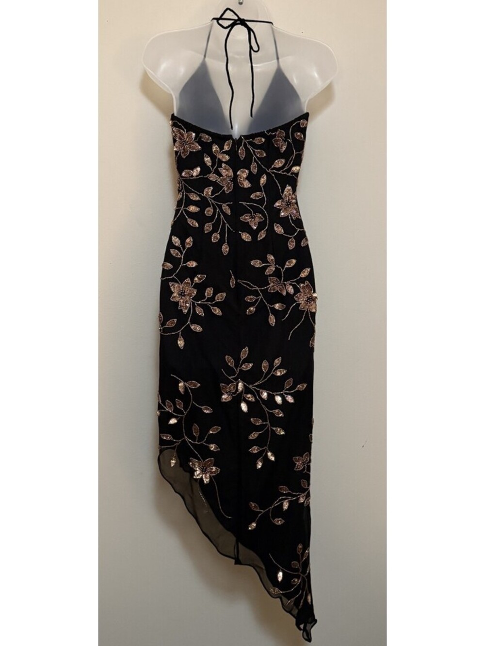 Rare Cache Floral Black Beaded Cache Assumetrical Silk Dress Size Small - Picture 3 of 7